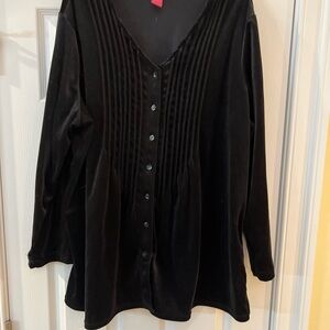 Ladies Size 1X "Woman Within" Black Button-Down Shirt Black Velvet GUC